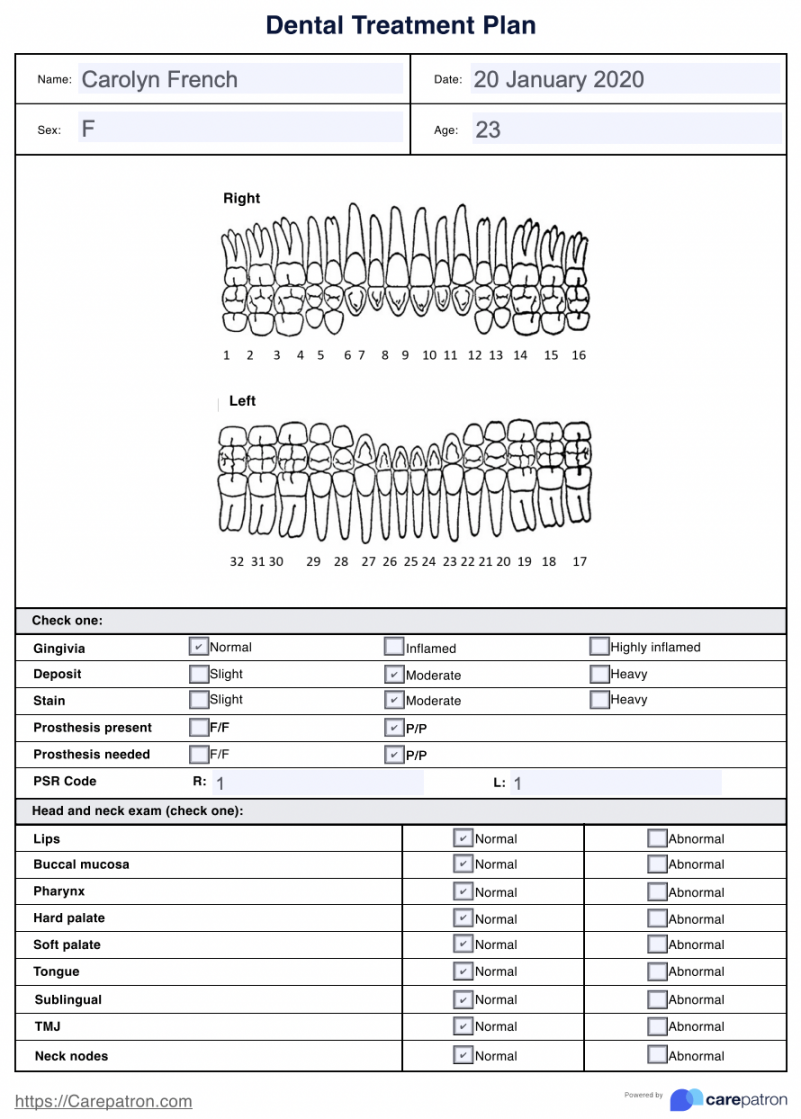 Dental Treatment Plan & Example  Free PDF Download