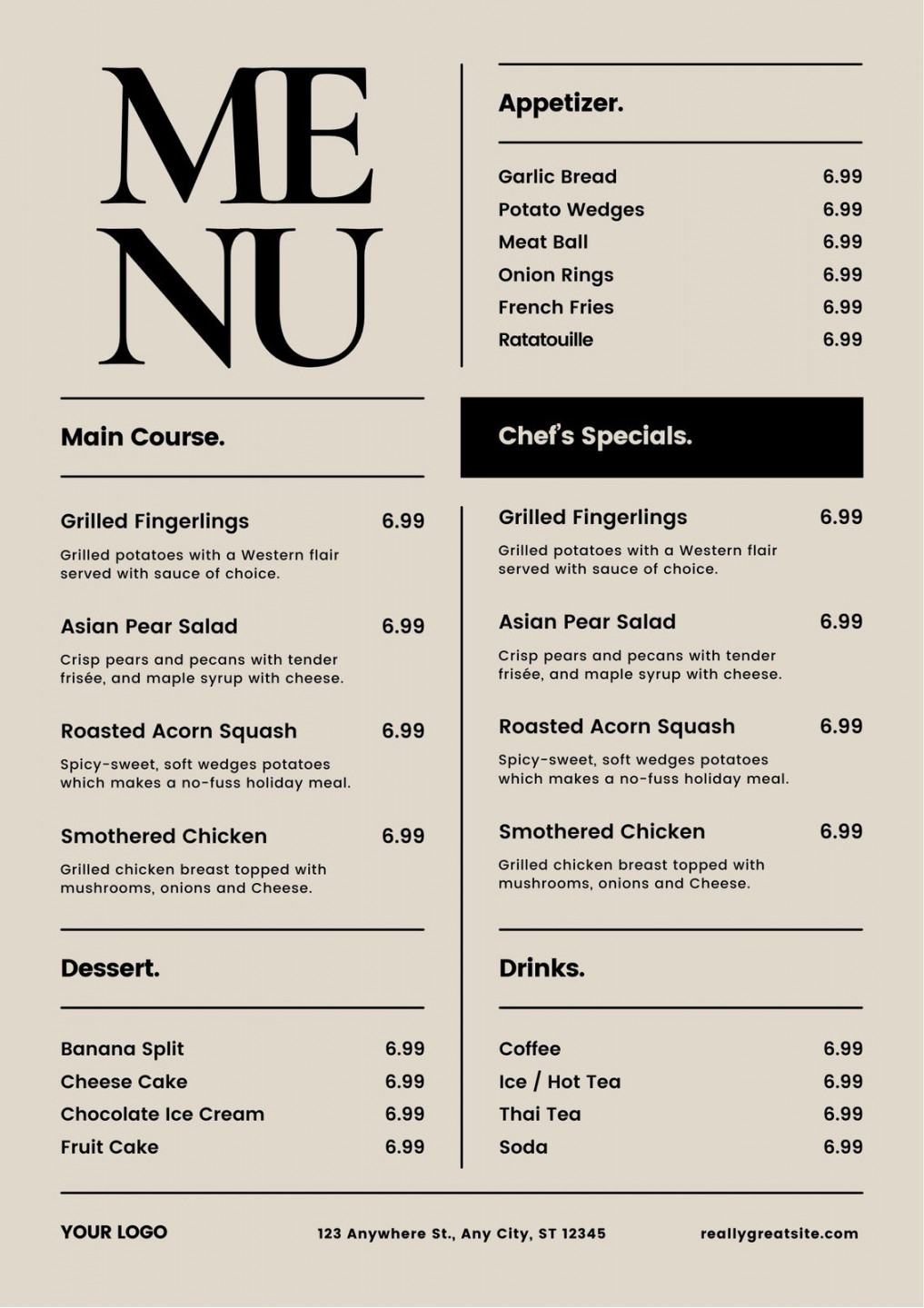 Design & print restaurant & takeout menus online  Canva