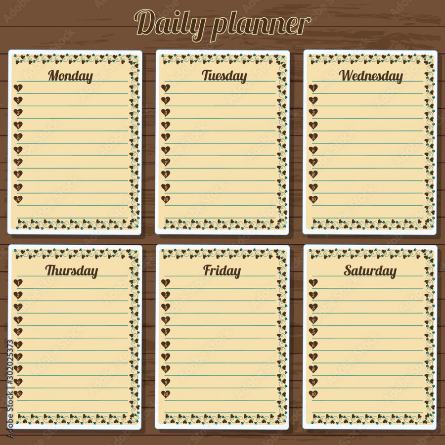 diary template with days of the week Stock-Illustration  Adobe Stock