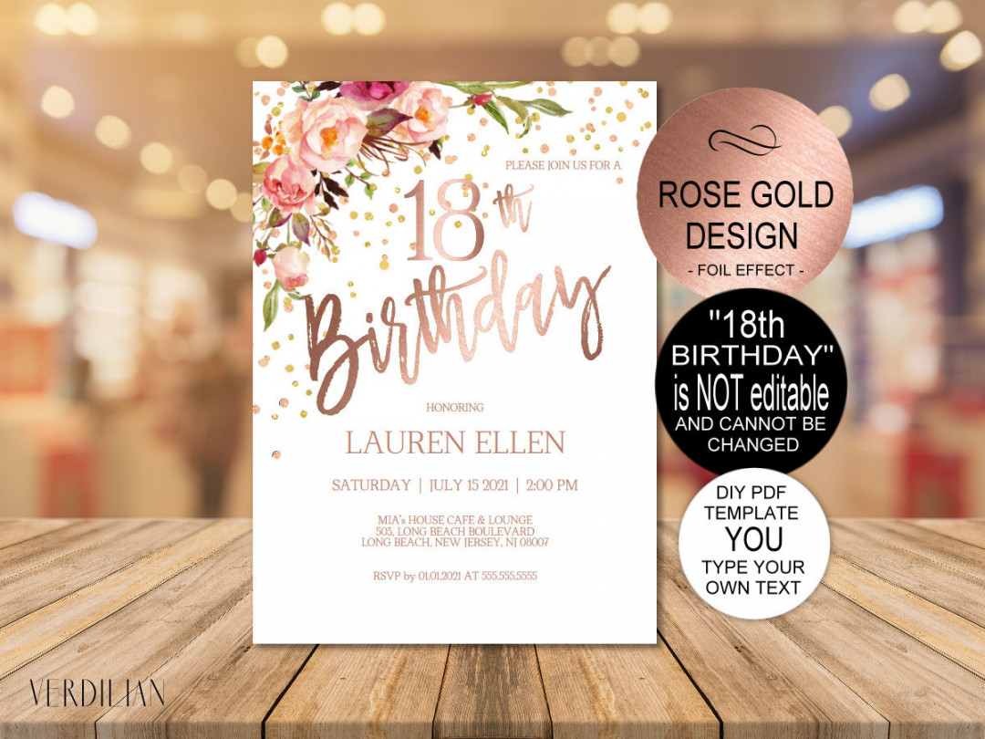 DIY th Birthday Invitation Template Blush Rose Gold - Etsy