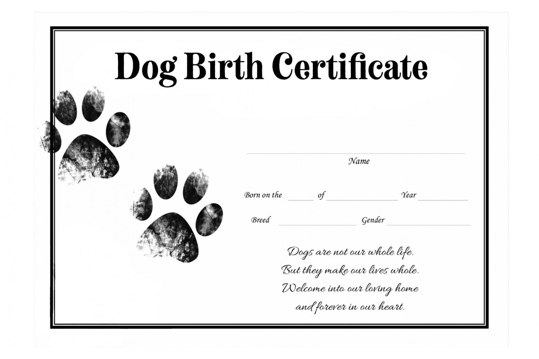 Dog Birth Certificate for Girl or Boy Puppy Gender Neutral Printable  Template Breeder Instant Download Resource