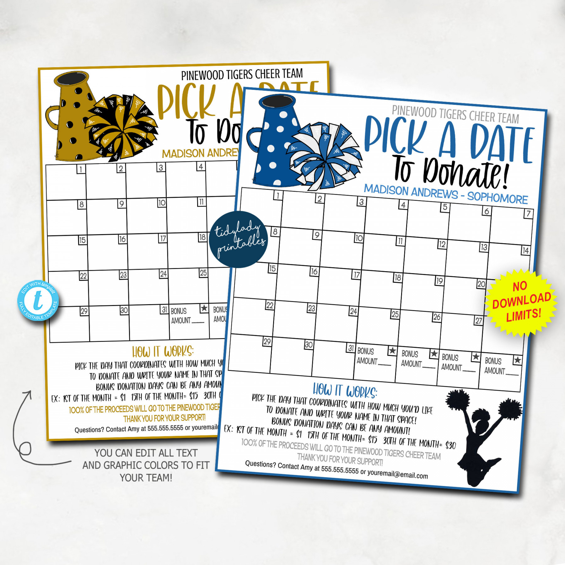 EDITABLE Cheer Pick a Date to Donate Printable Cheerleader - Etsy