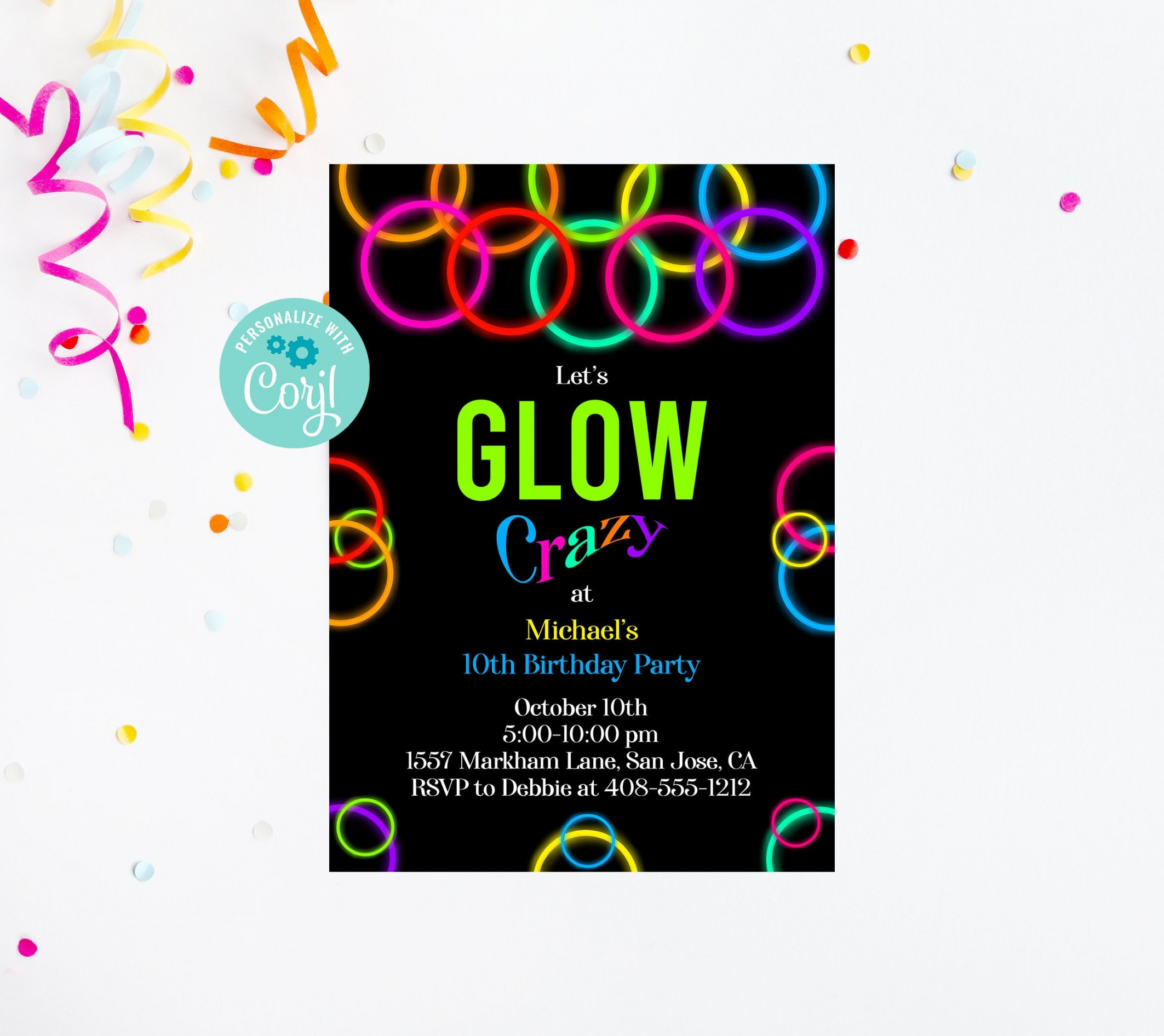 Editable Glow Party Invitation Template Neon Party Glow - Etsy Norway