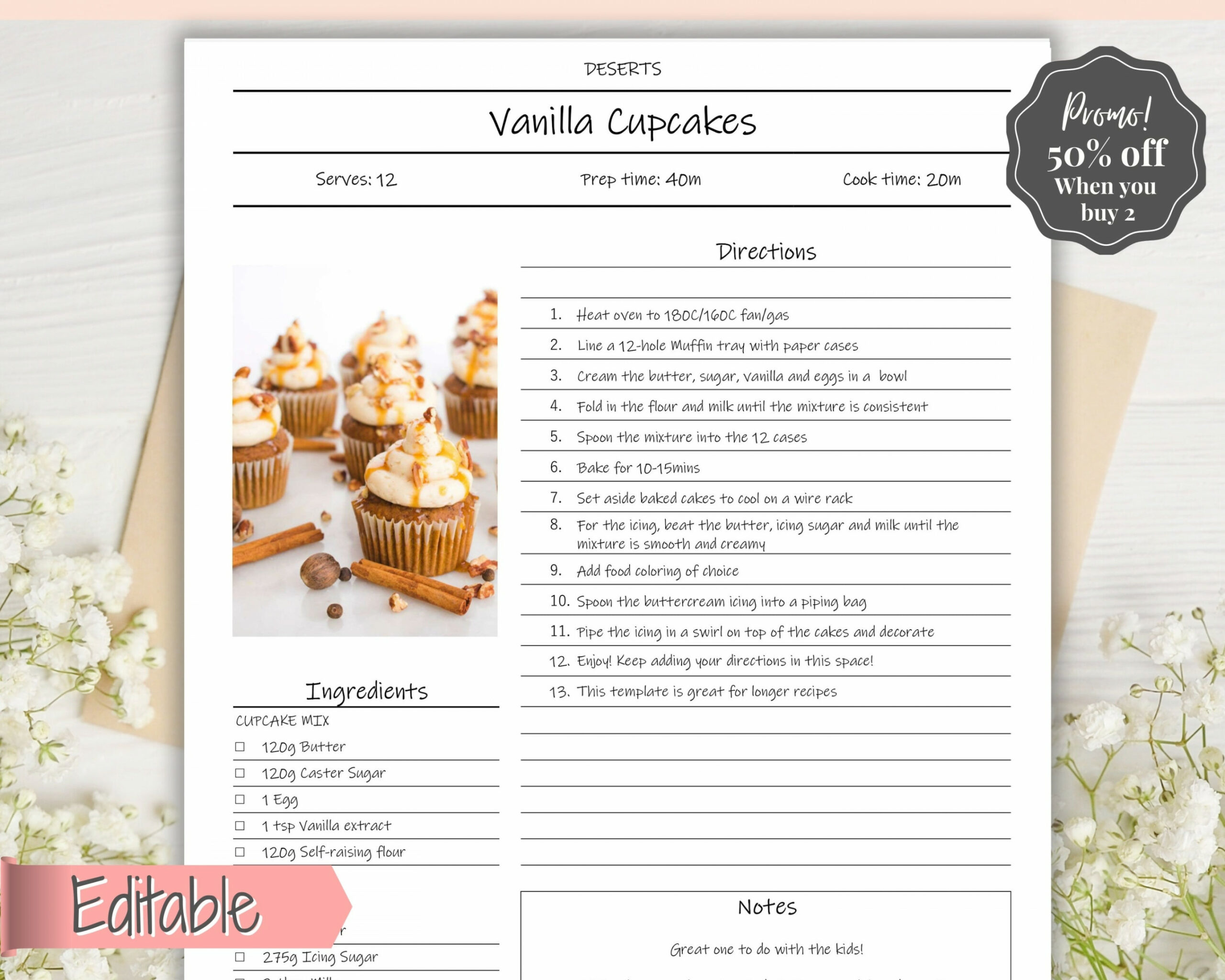 Editable Recipe Sheet Template Printables - Small Photo Ink Free