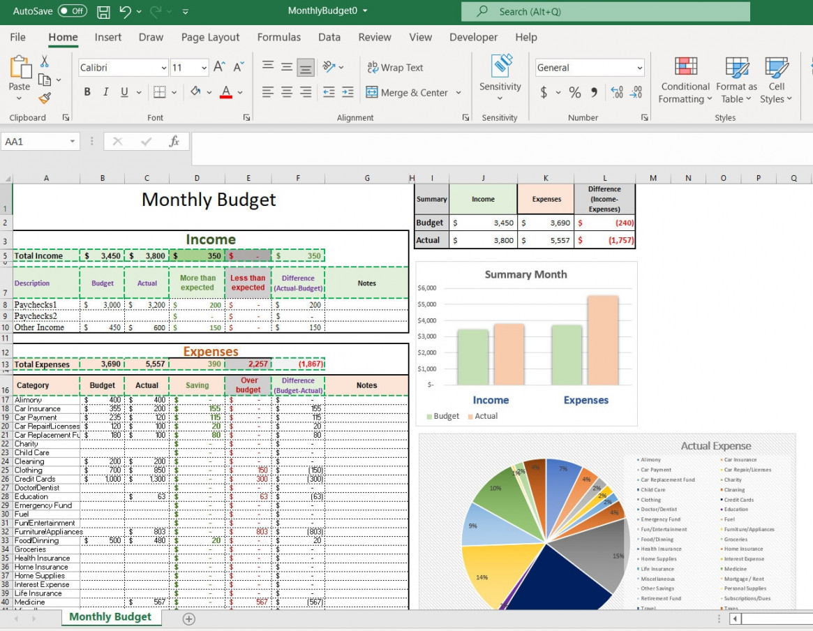 Einfaches Monatliches Budget Excel Digitales Budget Personal - Etsy