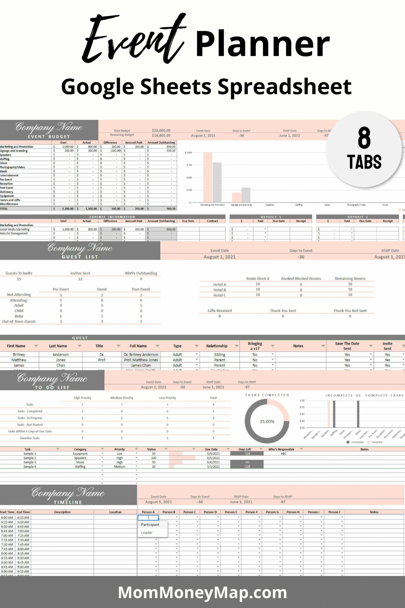 Event Planner Google Sheets Spreadsheet  Event planning template