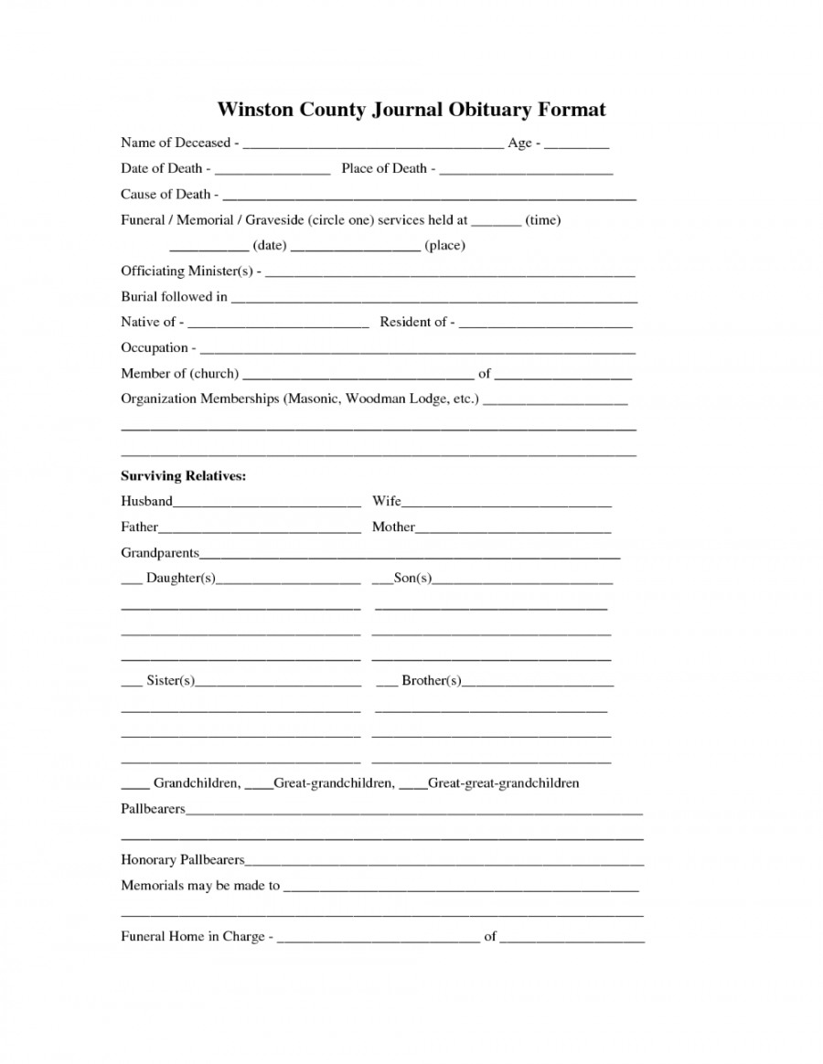 Fill In The Blank Obituary Template ()  PROFESSIONAL TEMPLATES