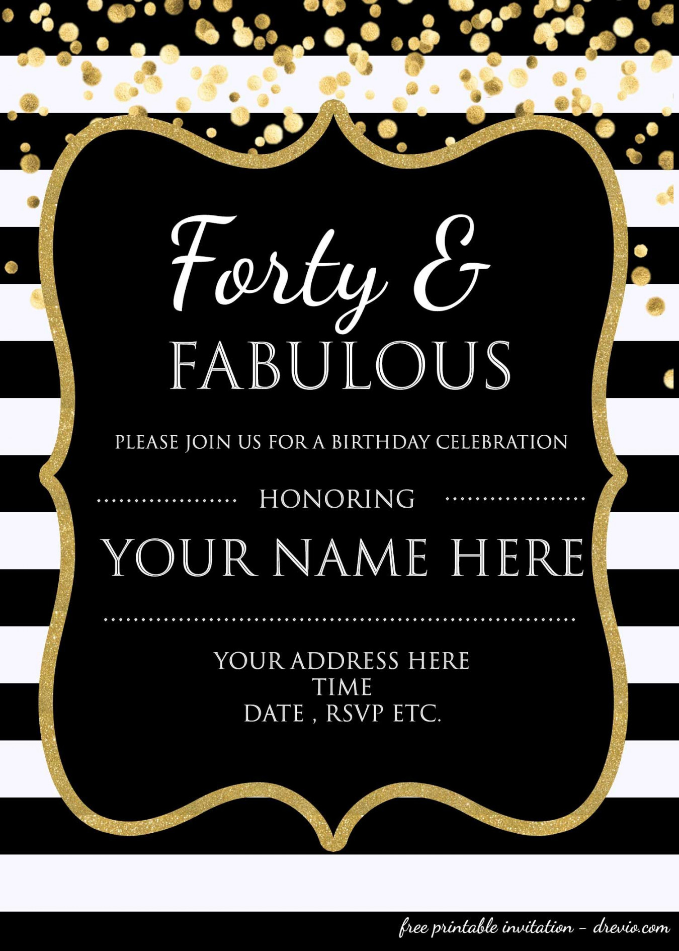 Forty & Fabulous : th Birthday Invitation Template – PSD