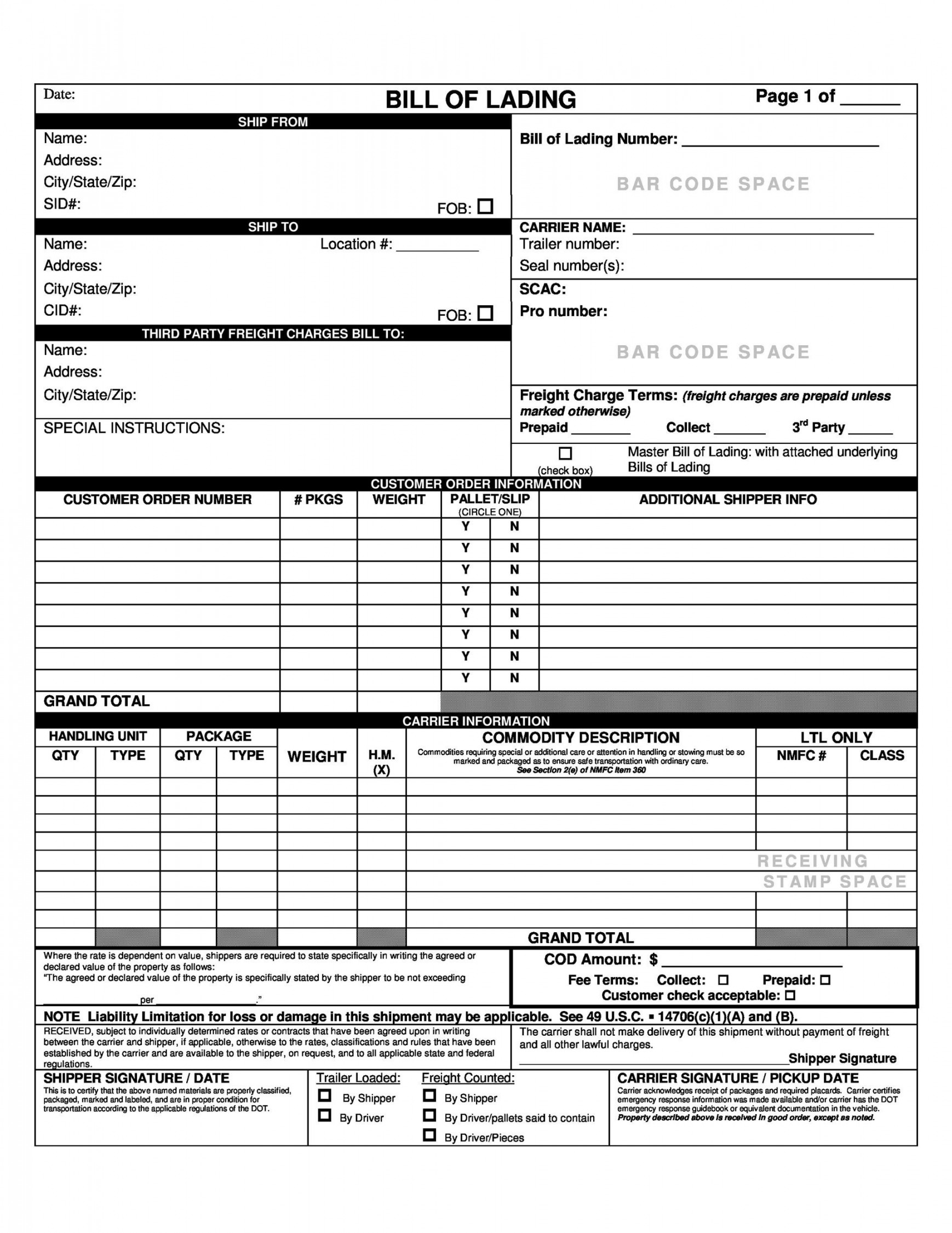 Free Bill of Lading Forms & Templates ᐅ TemplateLab