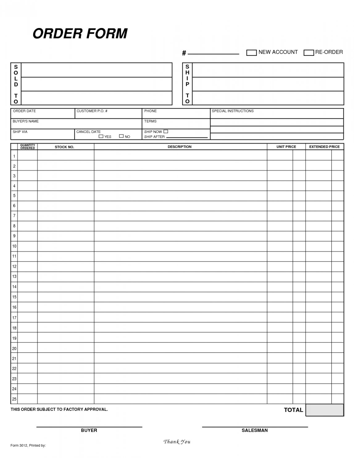 Free Blank Order Form Template  Order form template free