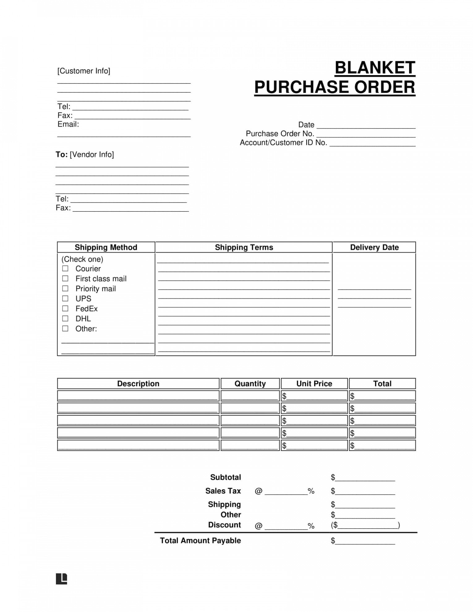 Free Blanket Purchase Order (BPO) Template  PDF & Word