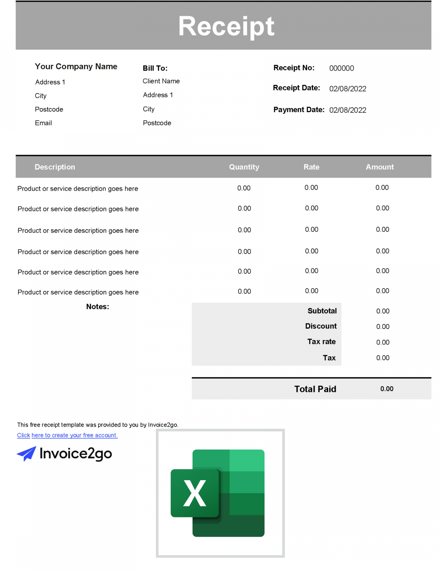 Free Cash Receipt Template  Invoicego