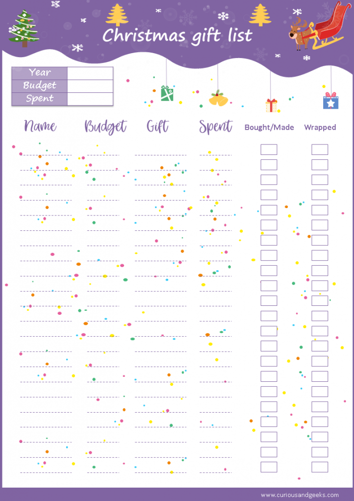 Free Christmas list templates + an Excel version - Curious and Geeks