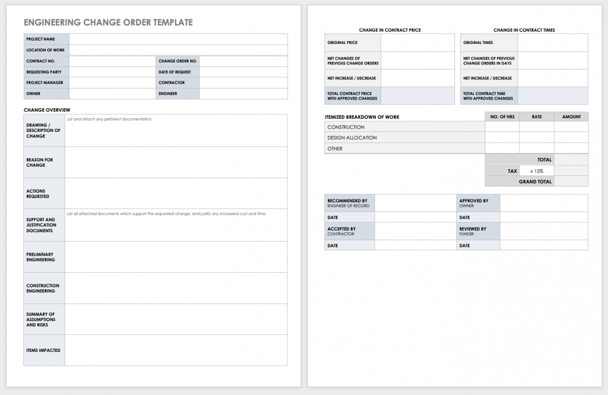 Free Construction Change Order Forms  Smartsheet