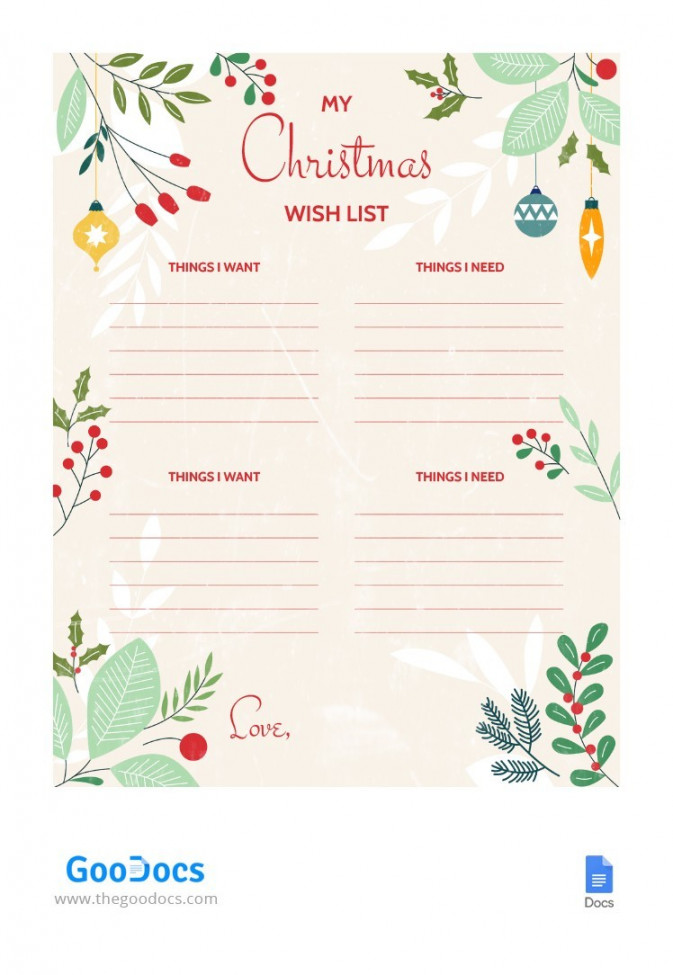 Free Gentle Christmas Wish List Template In Google Docs