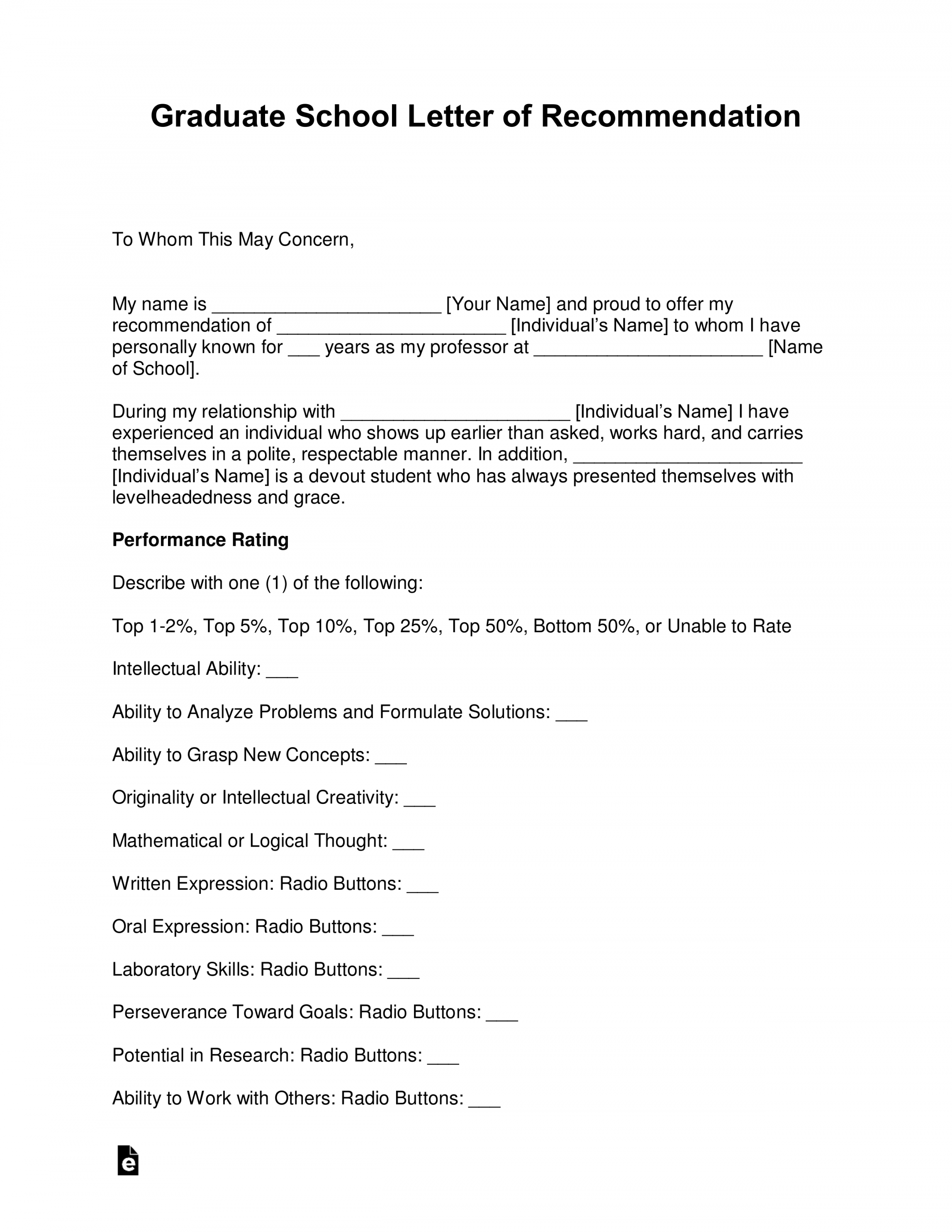 Free Graduate School Letter of Recommendation Template - with