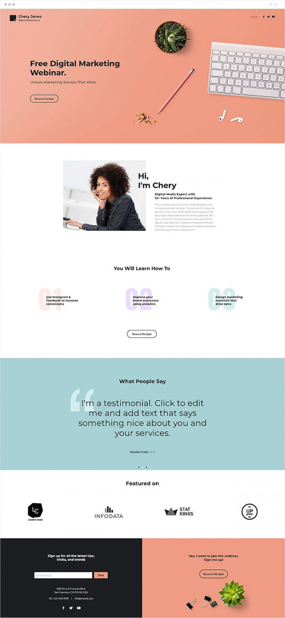 Free landing page templates:  effective designs