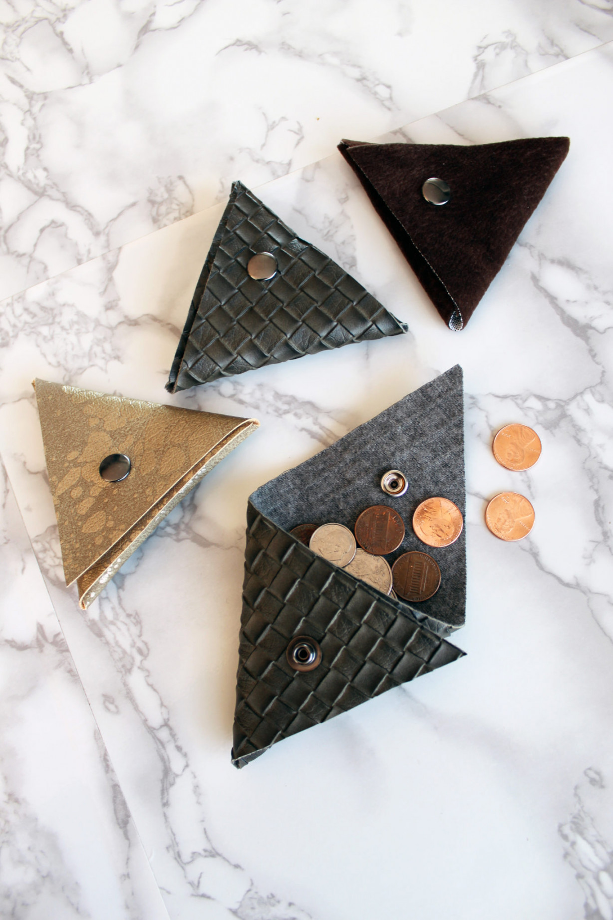 FREE Leather DIY Wallet Pattern - No Sew Triangular Coin Pouch