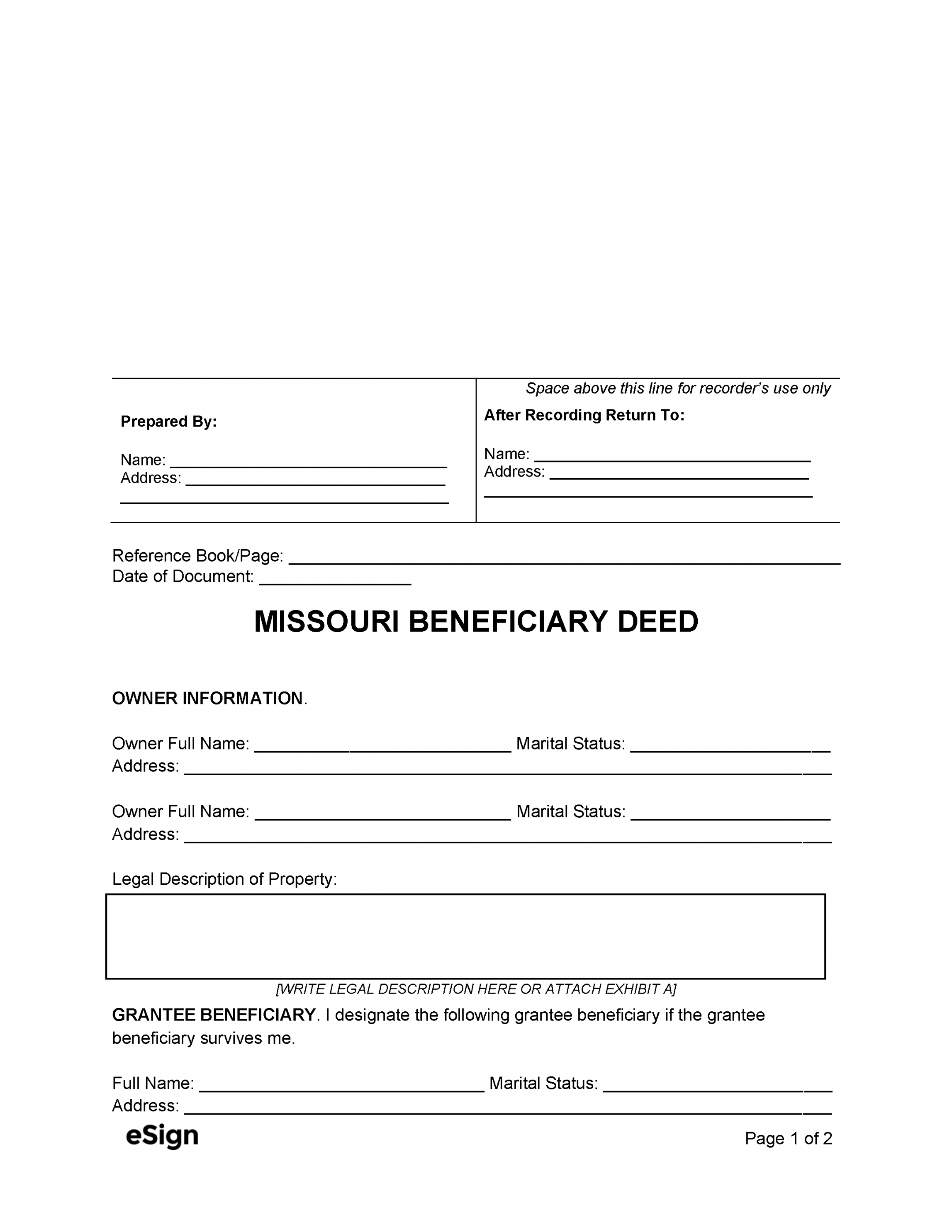 Free Missouri Beneficiary Deed Form  PDF  Word