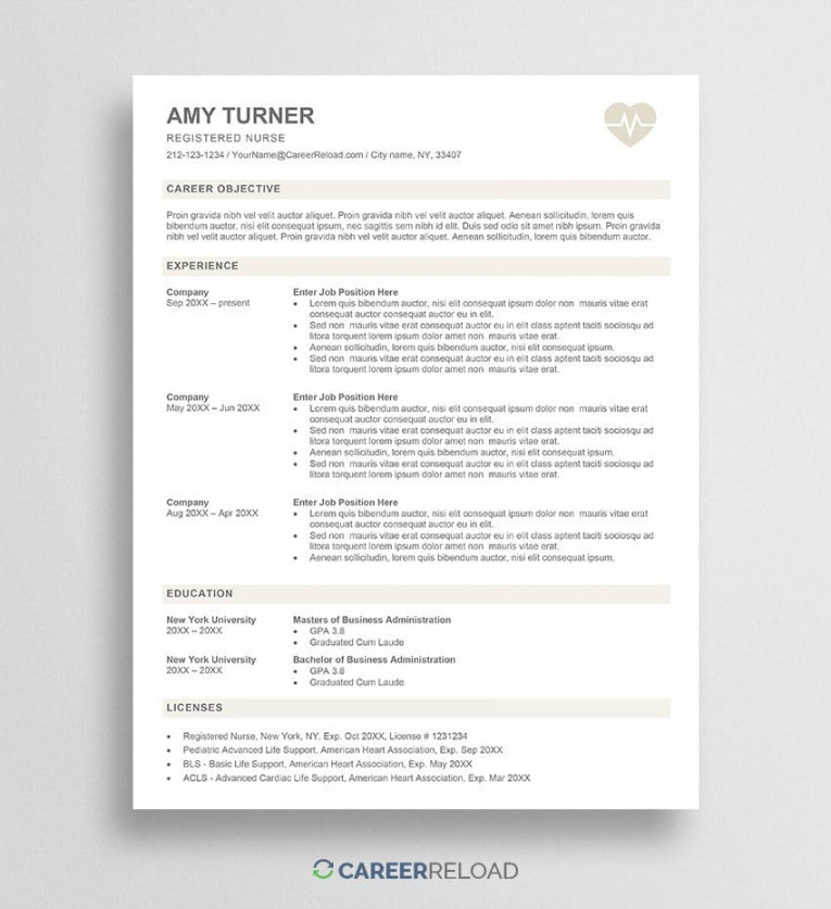 Free Nurse Resume Template - Amy - Career Reload