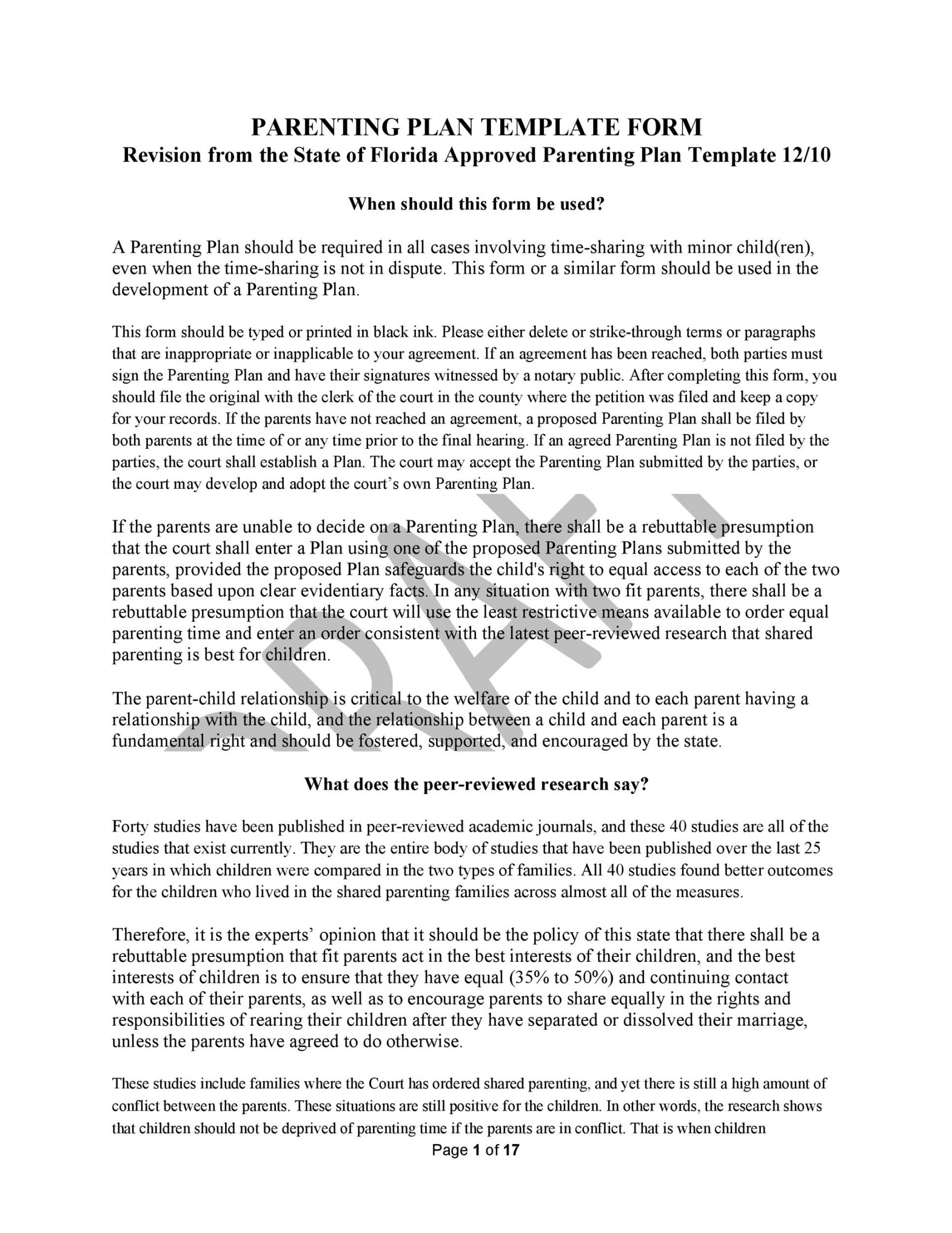 FREE Parenting Plan & Custody Agreement Templates