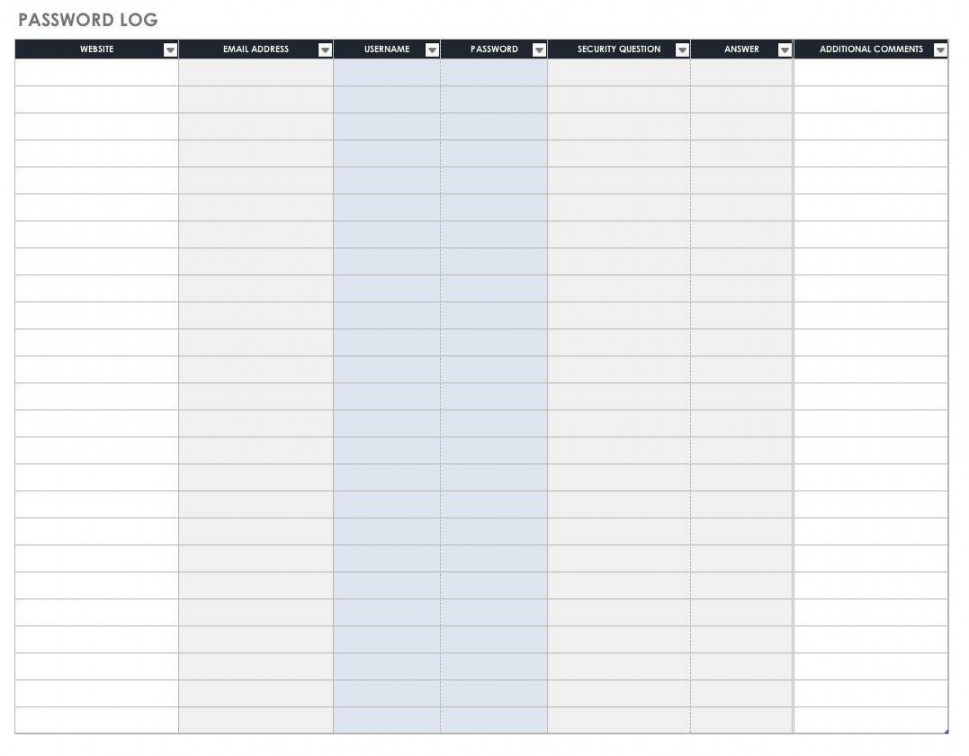 Free Password Templates and Spreadsheets  Smartsheet