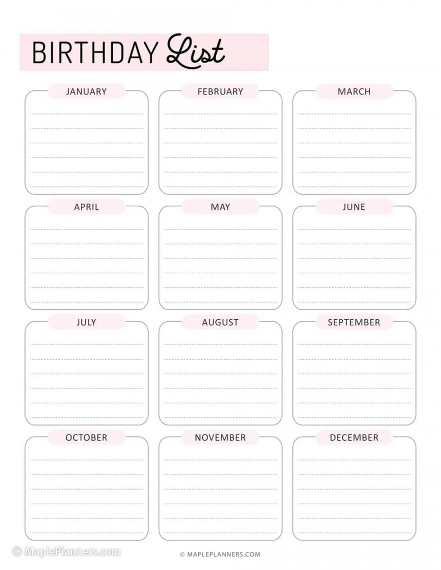 Free Printable Birthday List Templates  Birthday tracker, Free