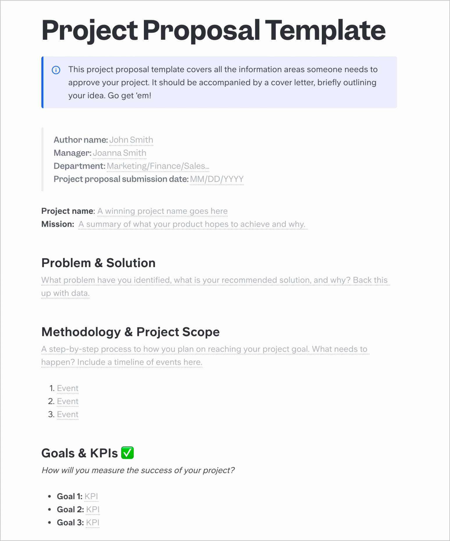 Free Project Proposal Template  Slite