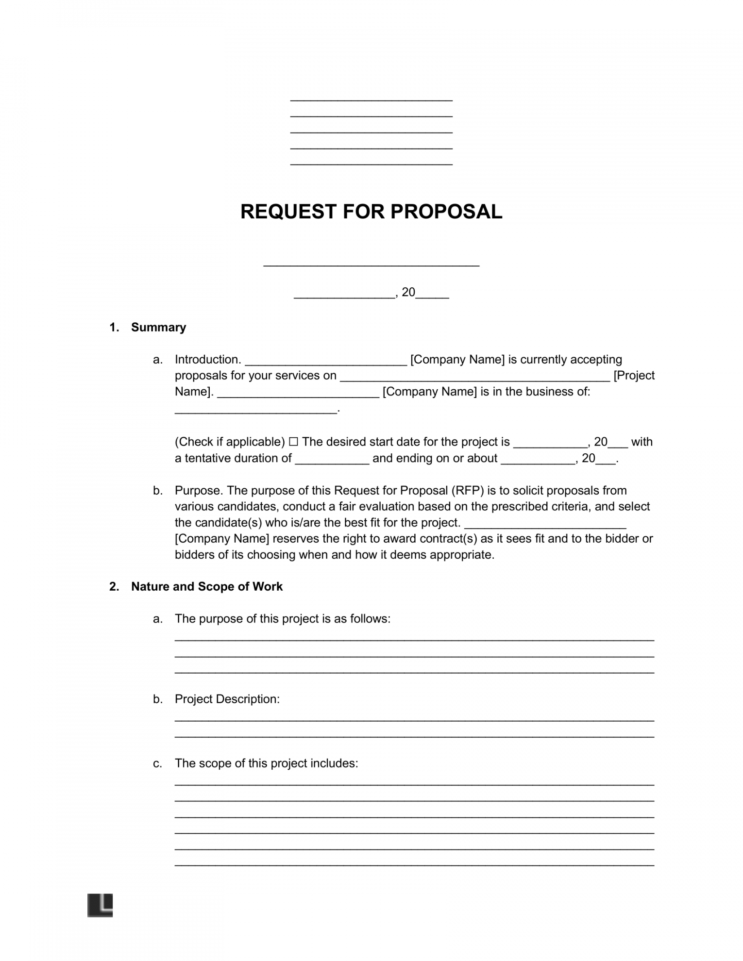 Free Request for Proposal (RFP) Template  PDF & Word