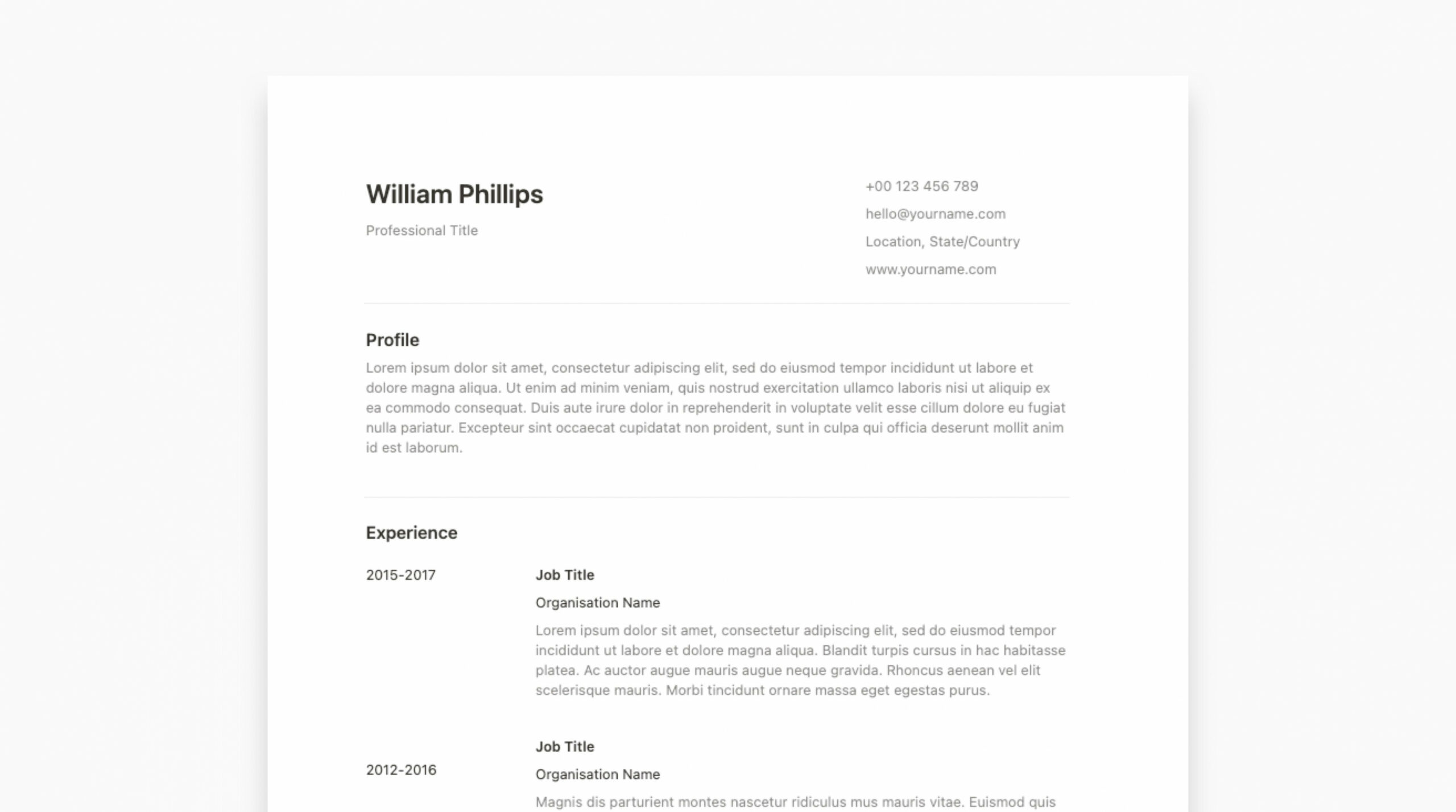 Free Resume Template : r/Notion