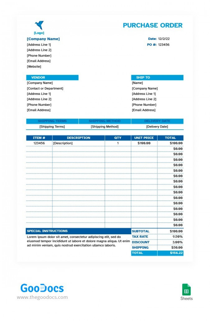 Free Simple Purchase Order Template In Google Docs