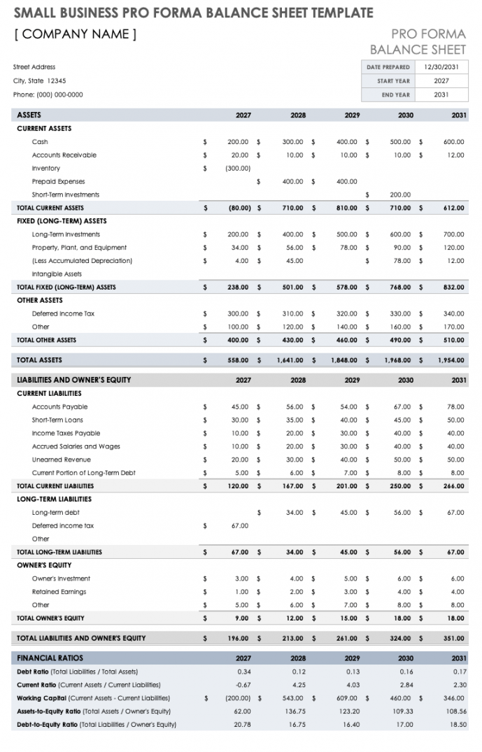 Free Small Business Balance Sheet Templates  Smartsheet