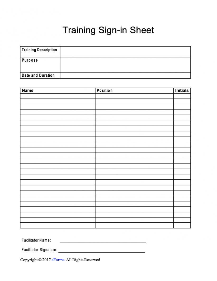 Free Training Sign-in Sheet Template - PDF  Word – eForms