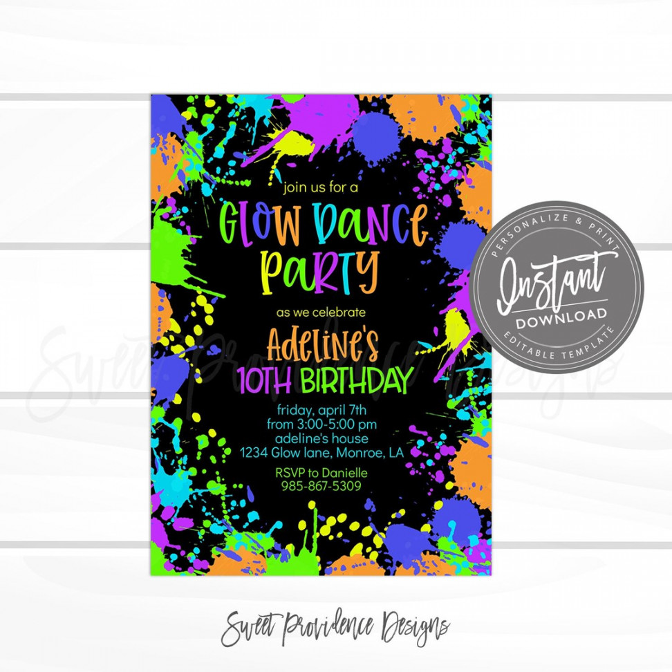 Glow Party Birthday Invitation Neon Glow Dance Party - Etsy