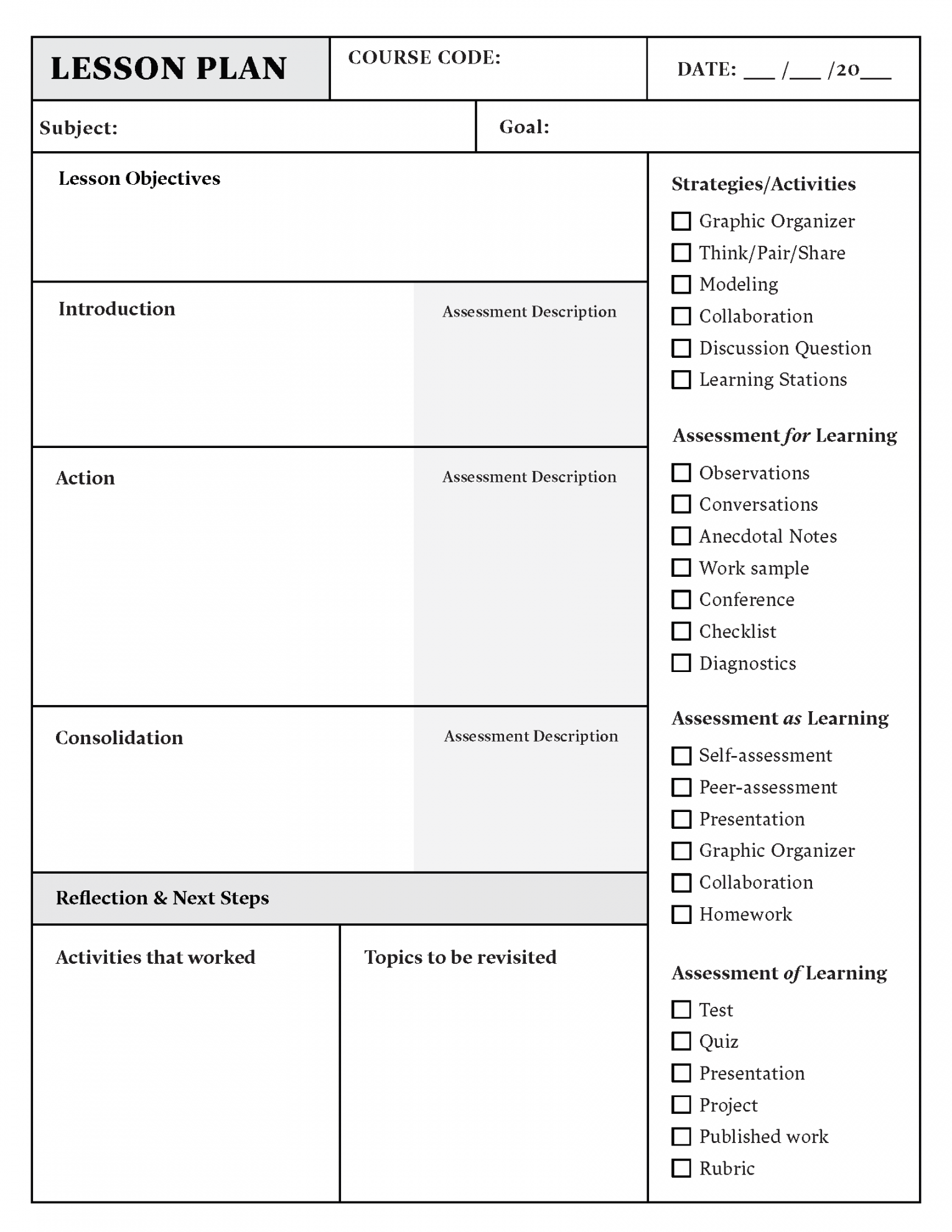 Lesson Plan Template Download in Word or PDF  Top Hat