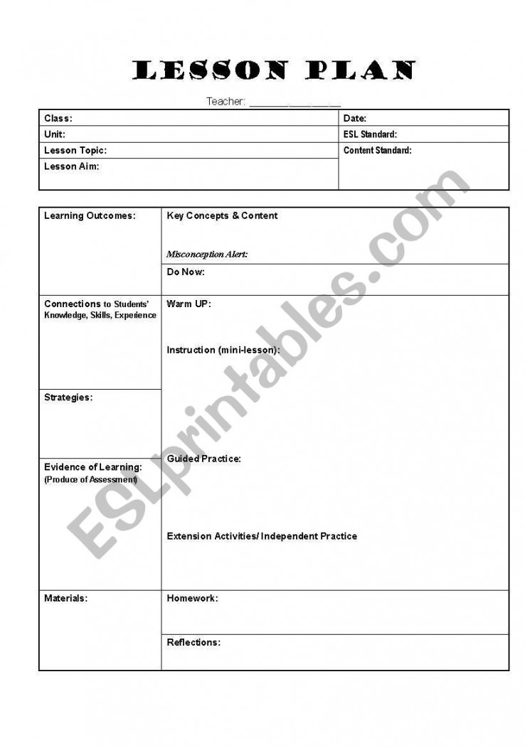 lesson plan template - ESL worksheet by gracie