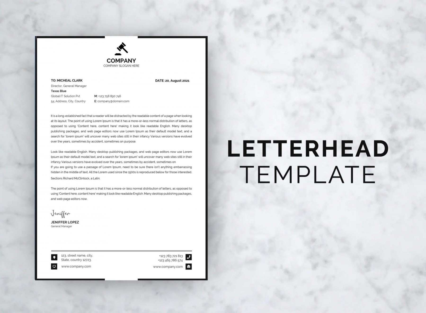 Letterhead Template, Fully Editable Letterhead Template, A and US