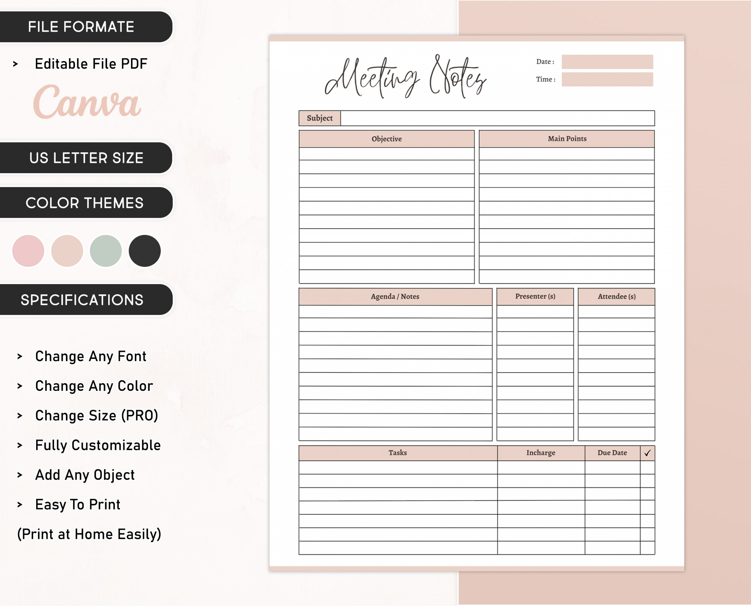 Meeting Notes Template Printable Meeting Agenda PDF Meeting - Etsy