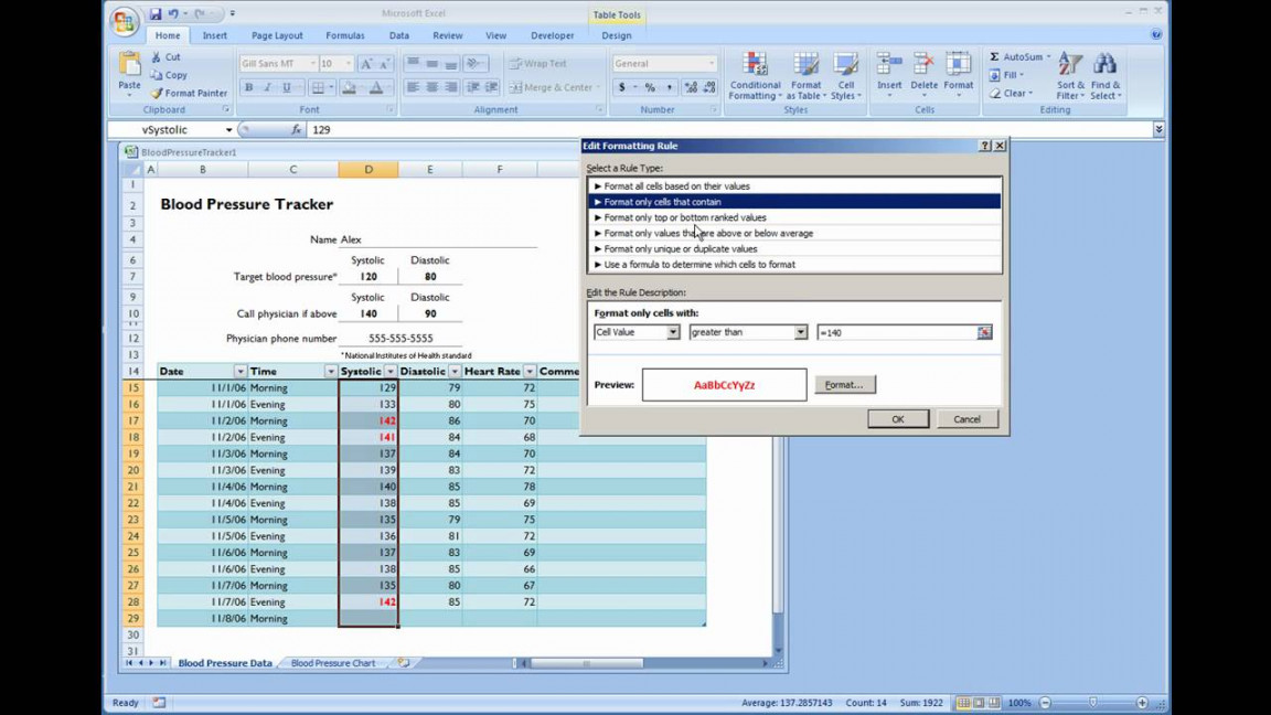 Microsoft Excel - Blood Pressure Tracker Template