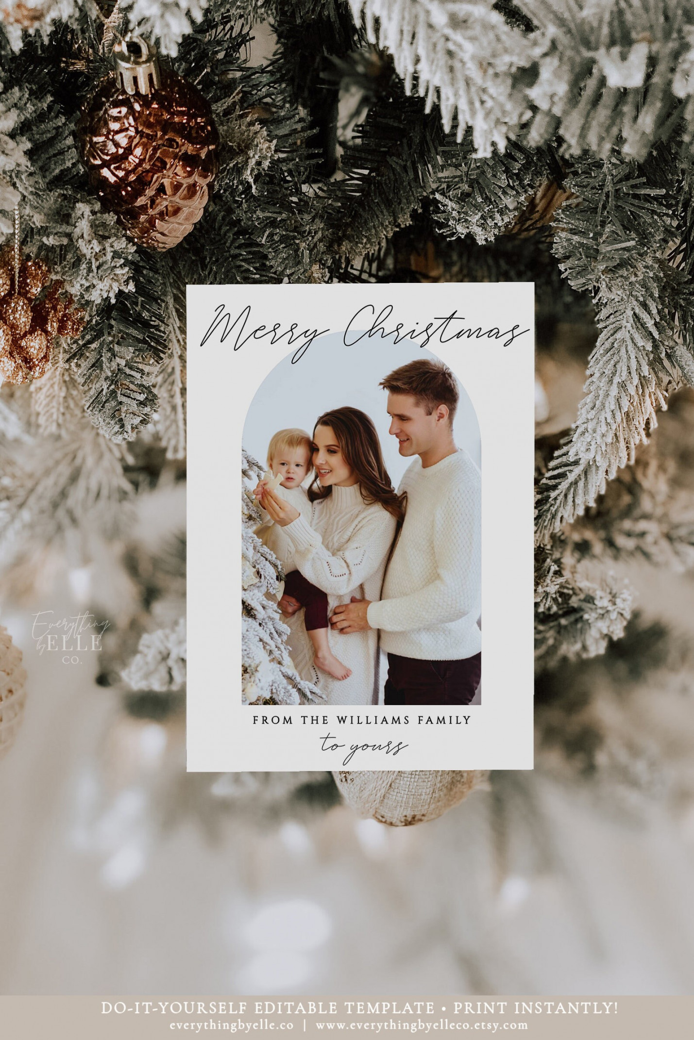 Modern Christmas Card with Photo Arch Merry Christmas Black