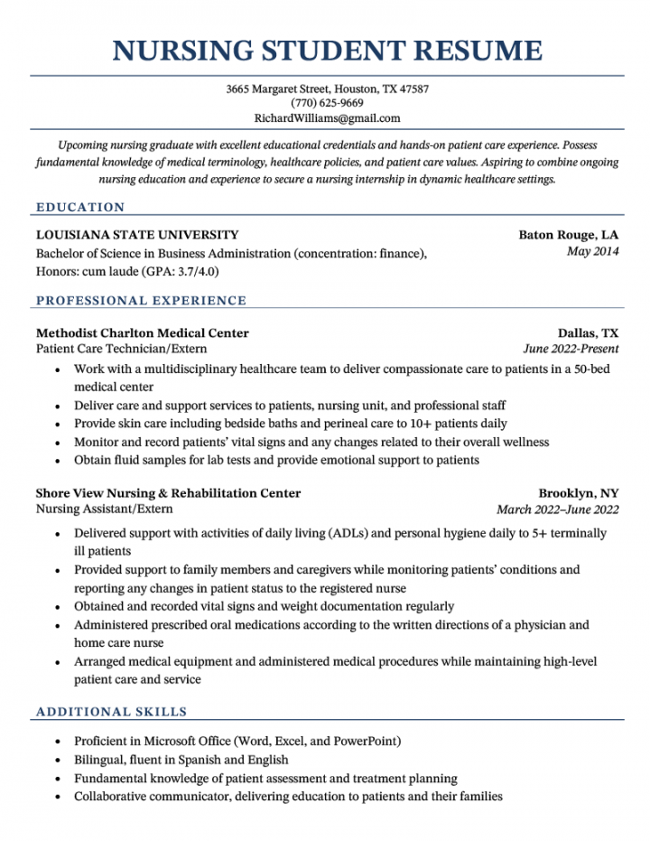 Nursing Student Resume Example & Writing Tips