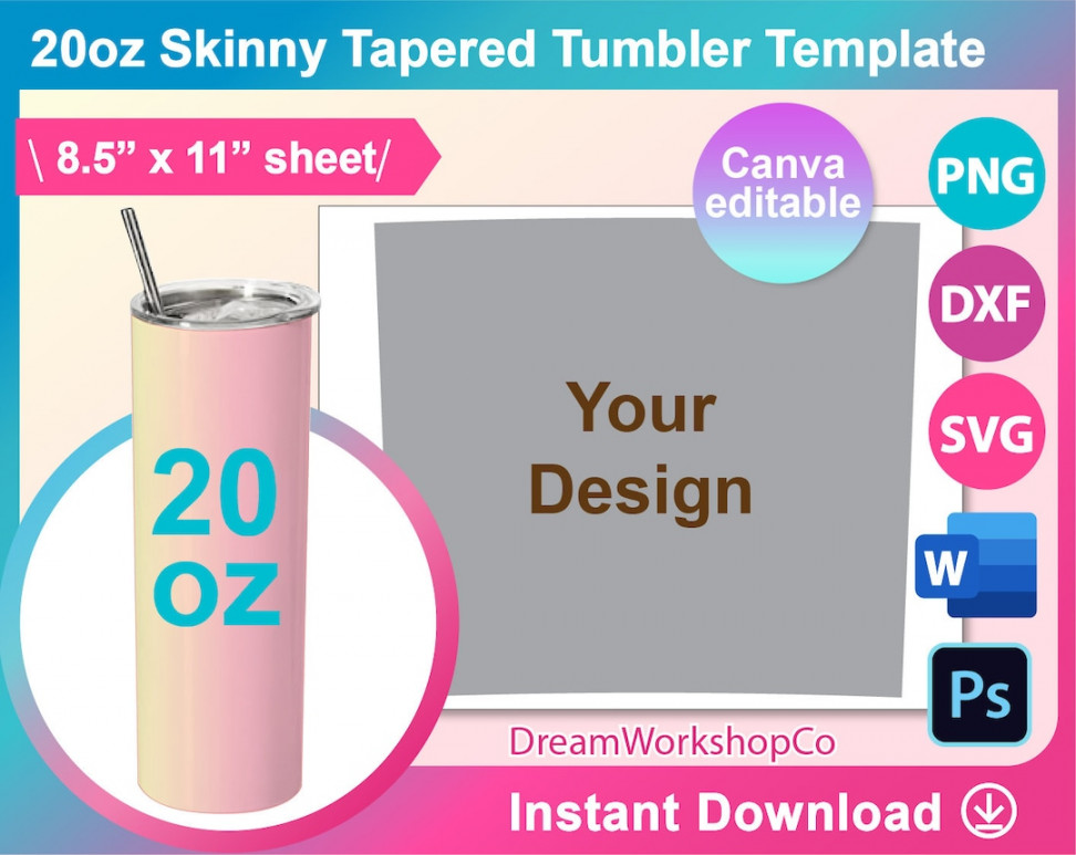 oz Taper Skinny Tumbler Template Sublimation Canva Ms - Etsy