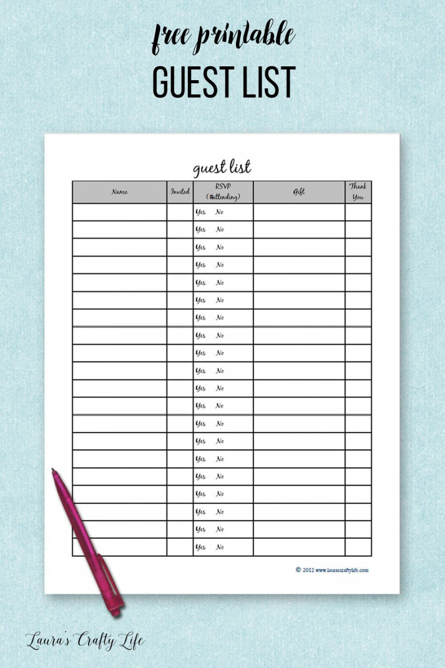 Party Planner Printable  Wedding guest list template, Guest list