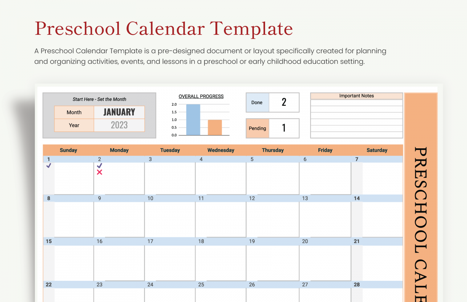 Preschool Calendar Template - Download in Word, Google Docs, Excel