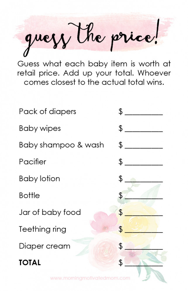 Printable Baby Shower Game: Guess The Price – Morning Motivated Mom