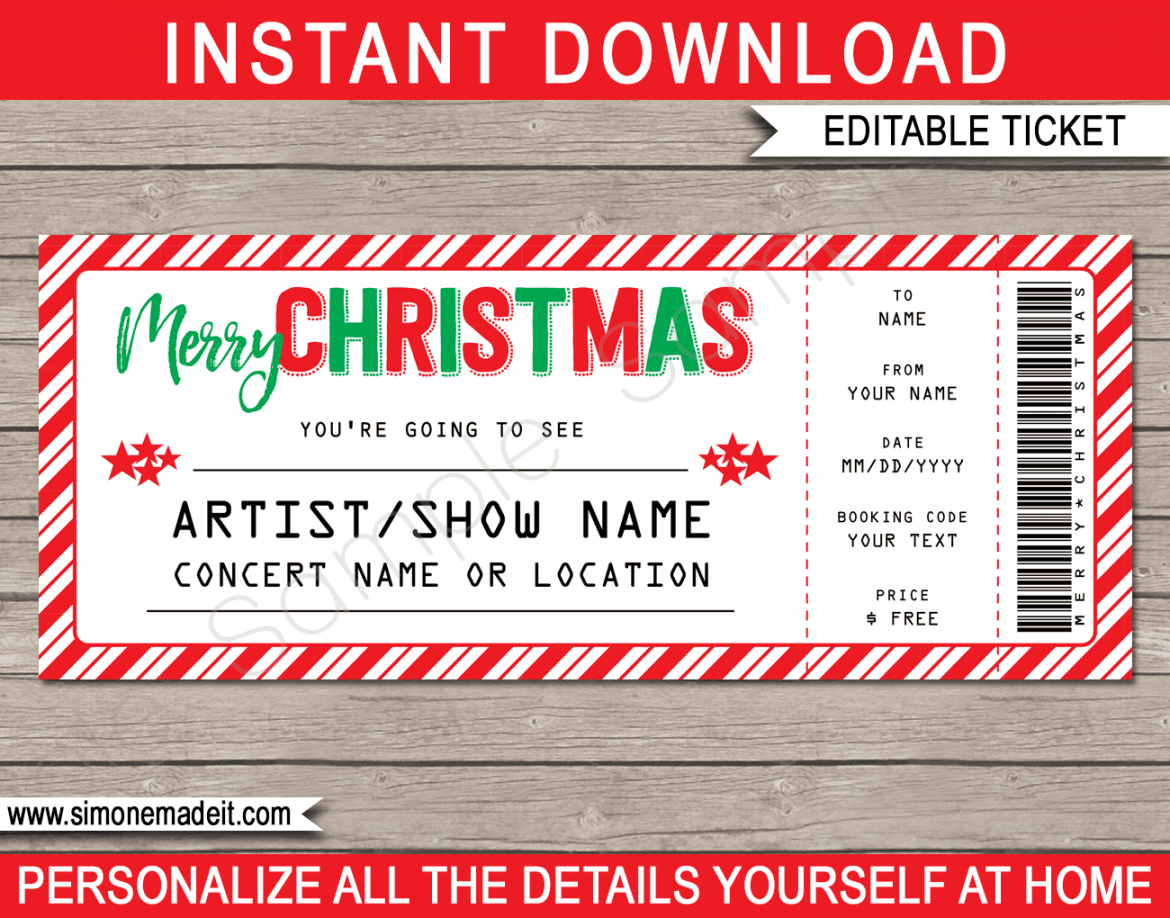 Printable Christmas Gift Concert Ticket Template  Gift Voucher