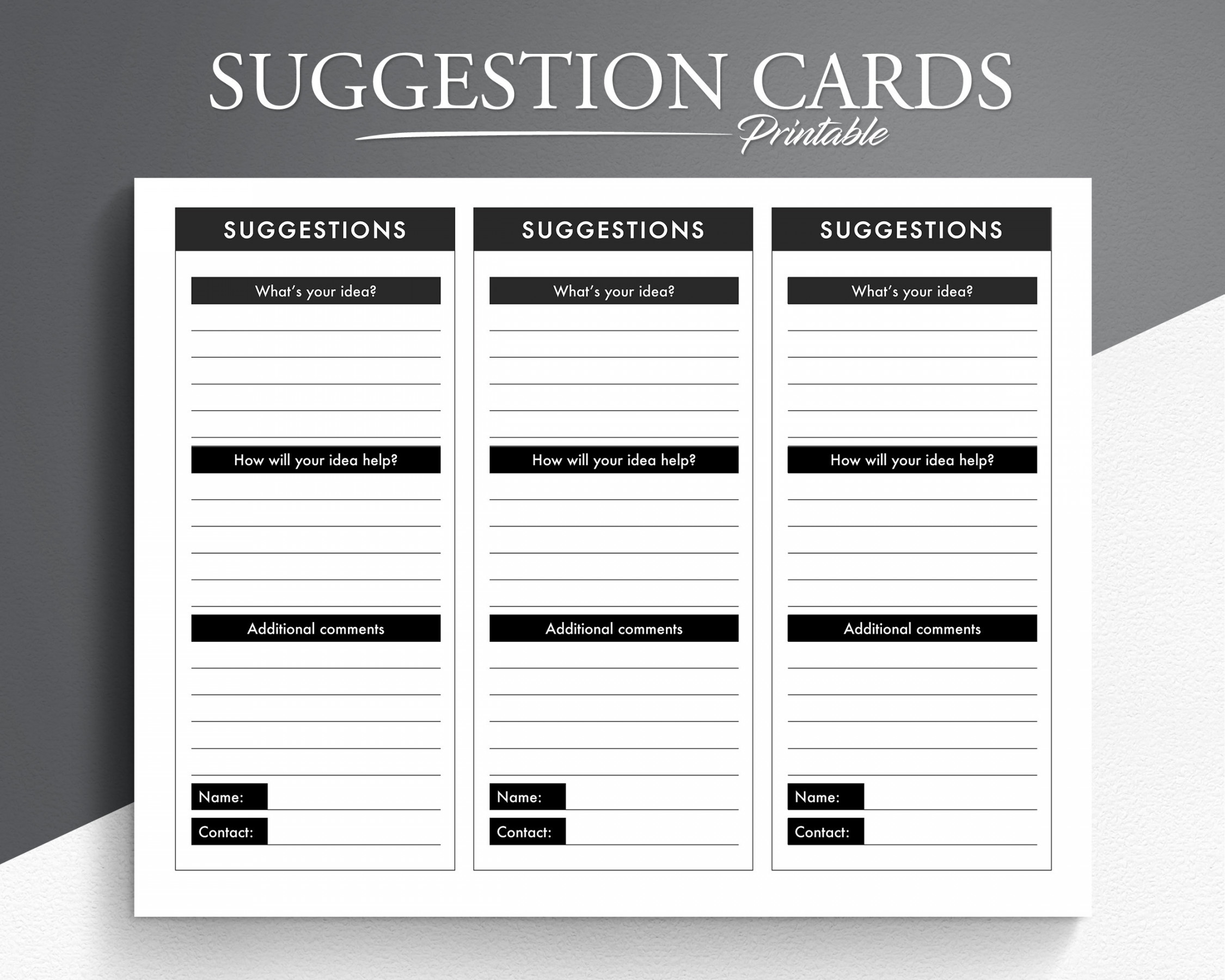 Printable Employee Suggestion Card. Suggestion Form