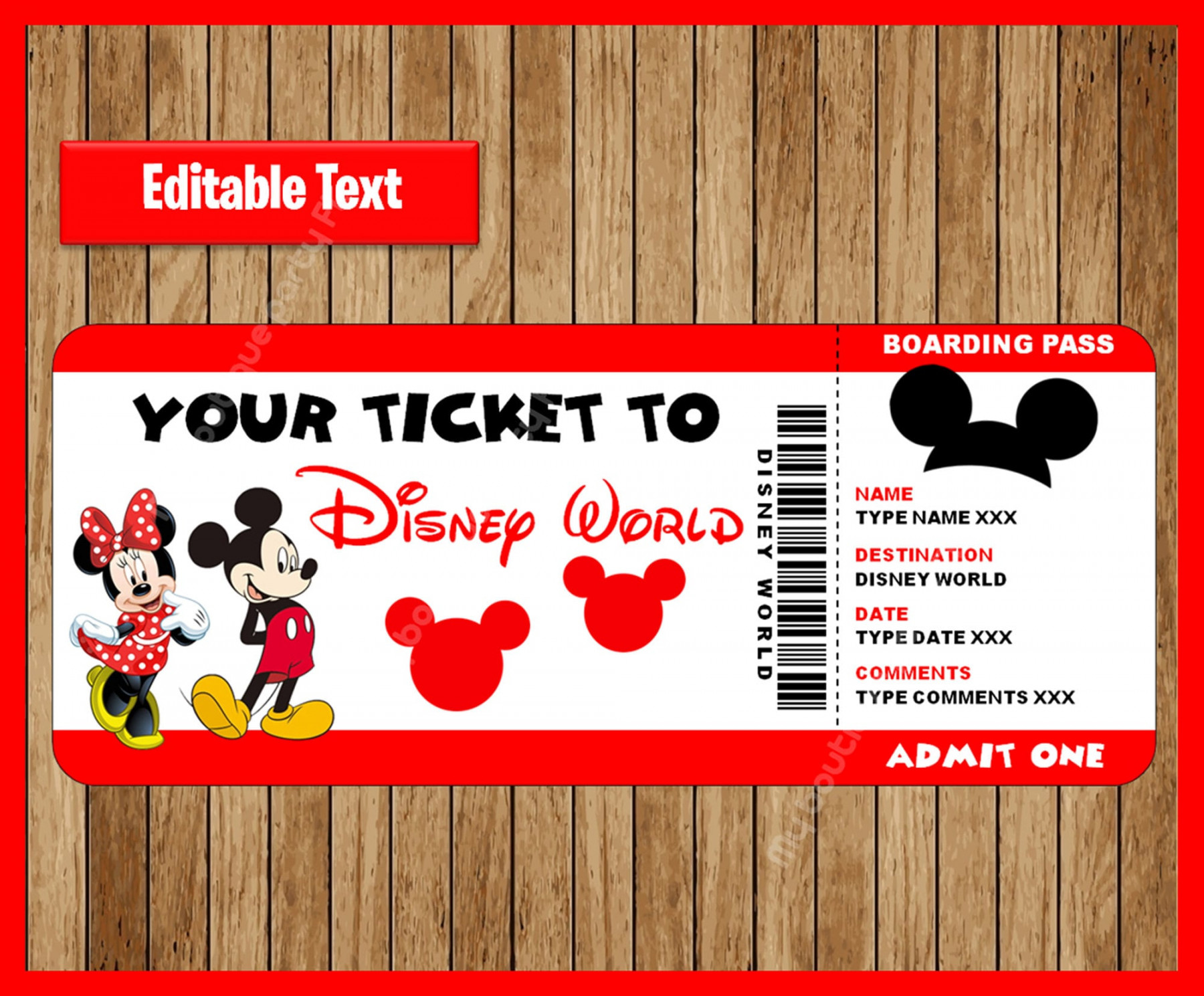 Printable Ticket to Disneyworld, Surprise Trip, Birthday Gift