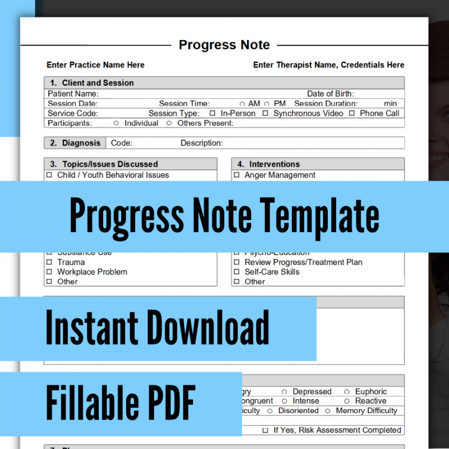 Progress Note Template (PDF with Fillable Fields)