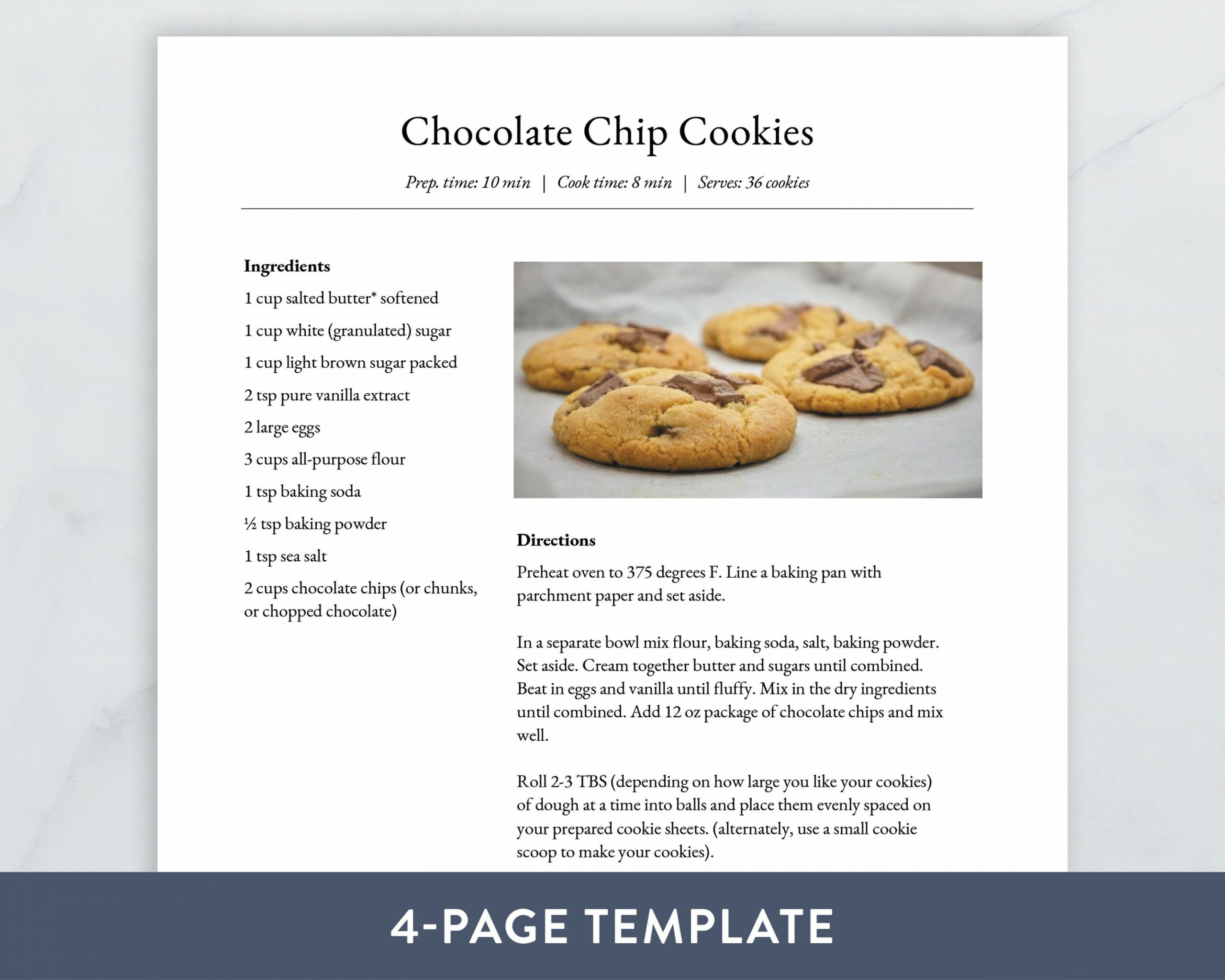 Recipe Template for MS Word, Google Docs and Mac Apple Pages